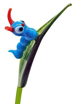 Pflanzenstecker, Blatt mir Raupe, blau